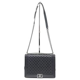 Chanel-CHANEL GRAND BOY HANDBAG IN BLACK QUILTED LEATHER WITH HAND BAG CROSSBODY-Black
