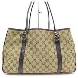 Gucci-GUCCI TWINS GG CANVAS TOTE HANDBAG 232957 JACQUARD CANVAS TOTE HAND BAG-Brown