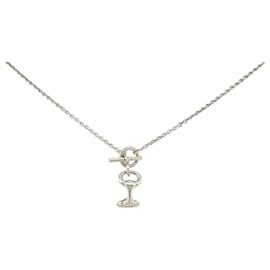 Hermès-COLLIER HERMES AMULETTE PENDENTIF MORS EN ARGENT MASSIF 925 HORSEBIT NECKLACE-Argenté