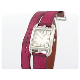 Hermès-HERMES CAPE COD PM CC WATCH1.210 31MM QUARTZ STEEL LEATHER lined TOWER WATCH-Silvery