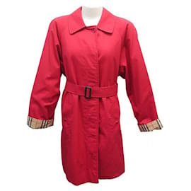 Autre Marque-VINTAGE COAT BURBERRYS TRENCH MARKFIELD L 42 RED POLYESTER COAT-Red