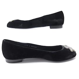 Chanel-NEUF CHAUSSURES CHANEL BALLERINES STRASS G26088 38.5 EN VELOURS NOIR SHOES-Noir