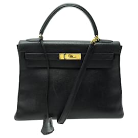 Hermès-Hermès Kelly handbag 32 RETURN IN BLACK TOGO LEATHER PURSE HAND BAG-Black