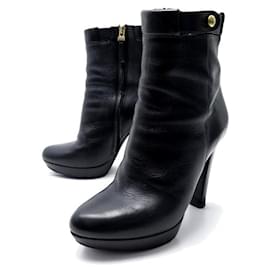 Fendi-FENDI SHOES ANKLE BOOTS 36.5 ITEM 37.5 FR IN BLACK LEATHER + POUCH LOW BOOTS-Black