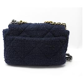 Chanel-NEW CHANEL HANDBAG 19 M TWEED NAVY BLUE CROSSBODY HAND BAG PURSE-Navy blue