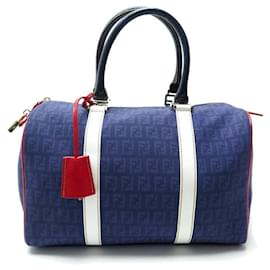 Fendi-NEW FENDI BAULETTO BOSTON ZUCCHINO HANDBAG 8BL098 BLUE CANVAS HAND BAG-Other