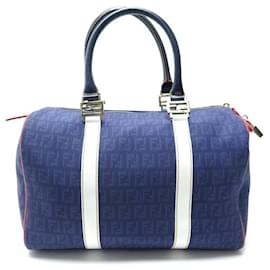 Fendi-NEUF SAC A MAIN FENDI BAULETTO BOSTON ZUCCHINO 8BL098 BLEU TOILE HAND BAG-Autre