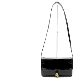 Hermès-VINTAGE HERMES BLACK POMPONS BOX HANDBAG BLACK CROSSBODY POUCH HAND BAG-Black