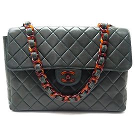 VINTAGE CHANEL TIMELESS CLASSIC JUMBO CHAIN ÂMBAR VERDE BOLSA BOLSA Verde