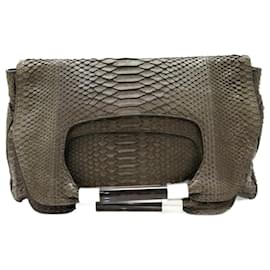 Chloé CHLOE NANCY HAND POUCH BAG 8SS687-50 IN BROWN PYTHON LEATHER LEATHER HANDBAG Brown