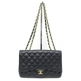 Chanel-CHANEL TIMELESS JUMBO SIMPLE FLAP HANDBAG CAVIAR LEATHER CROSSBODY BAG-Black