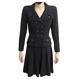 Chanel-NUEVO CONJUNTO DE TRAJE VINTAGE CHANEL CHAQUETA FALDA PO4585 XS 34 Lana negra-Negro