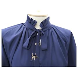 Louis Vuitton-NEW LOUIS VUITTON BELTED DRESS W PUFFY SLEEVES DRESS 1a63GS M 38 Belt-Blue