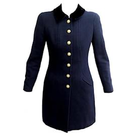 Chanel-NEW VINTAGE CHANEL OFFICER COAT WITH GRIPOIX BUTTONS 34 XS WOOL BLUE COAT-Navy blue