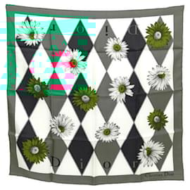 Christian Dior-NEW VINTAGE CHRISTIAN DIOR FLOWERS SQUARE SCARF 60 SILK GREEN SILK SCARF-Green
