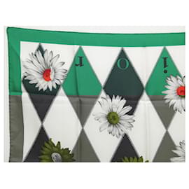 Christian Dior-NEW VINTAGE CHRISTIAN DIOR FLOWERS SQUARE SCARF 60 SILK GREEN SILK SCARF-Green