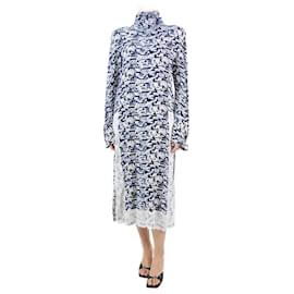 Autre Marque-Blaues bedrucktes Kleid mit Stehkragen und Spitzenbesatz – Größe FR 36-Blau