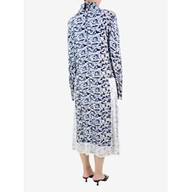 Autre Marque-Blaues bedrucktes Kleid mit Stehkragen und Spitzenbesatz – Größe FR 36-Blau