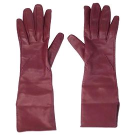 Burberry Burgunderfarbene Lederhandschuhe mit Nahtdetail Bordeaux