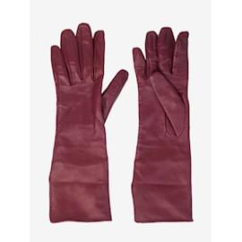 Burberry-Burgundy stitch detail leather gloves-Dark red