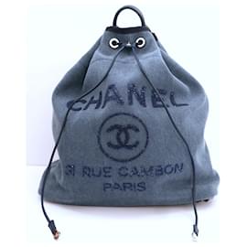 Chanel-Chanel Deauville denim backpack-Blue