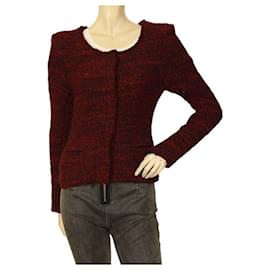 Iro-IRO Molly Burgundy Knit Woolen Cardigan Jacket padded shoulders sz 0-Dark red