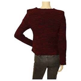 Iro-IRO Molly Burgundy Knit Woolen Cardigan Jacket padded shoulders sz 0-Dark red