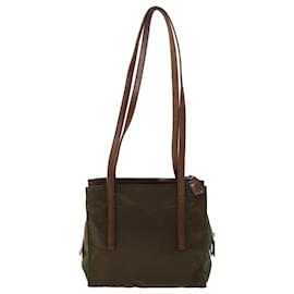 Prada-PRADA Shoulder Bag Nylon Leather Khaki Auth 53705-Khaki