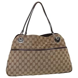 Gucci-GUCCI GG Canvas Hand Bag Canvas Leather Beige Brown 121023 Auth ac2176-Brown,Beige
