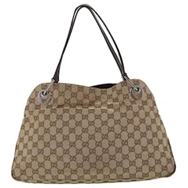 Gucci-GUCCI GG Canvas Hand Bag Canvas Leather Beige Brown 121023 Auth ac2176-Brown,Beige