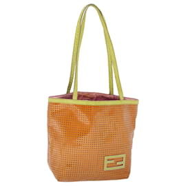 Fendi-FENDI Hand Bag Patent leather Orange Auth 53743-Orange