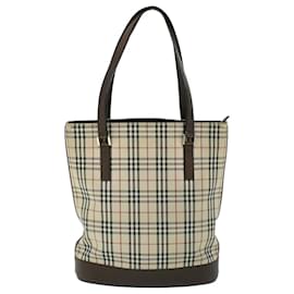 Burberry-BURBERRY Nova Check Tote Bag Canvas Leather Beige Brown Auth 54025-Brown,Beige