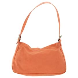 Fendi-FENDI Mamma Baguette Shoulder Bag Nylon Orange Auth 53082-Orange