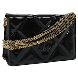Chanel-CHANEL Matelasse Chain Shoulder Bag Patent leather Black CC Auth bs8240-Black