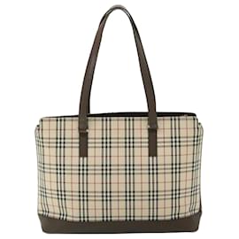 Burberry-BURBERRY Nova Check Tote Bag Canvas Leather Beige Brown Auth 53722-Brown,Beige