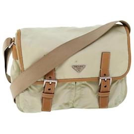 Prada-PRADA Shoulder Bag Nylon Leather Cream Auth 53700-Cream