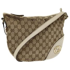 Gucci-GUCCI GG Canvas Shoulder Bag Beige White Auth 53663-White,Beige