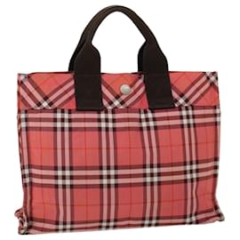 Burberry-BURBERRY Nova Check Blue Label Hand Bag Nylon Red Auth cl747-Red