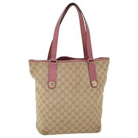 Gucci-GUCCI GG Canvas Shoulder Bag Canvas Leather Beige Pink Auth ac2175-Pink,Beige