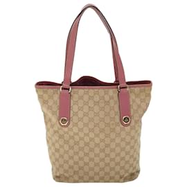 Gucci-GUCCI GG Canvas Shoulder Bag Canvas Leather Beige Pink Auth ac2175-Pink,Beige