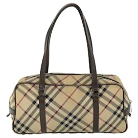 Burberry-BURBERRY Nova Check Blue Label Hand Bag Canvas Leather Beige Brown Auth 53728-Brown,Beige