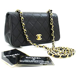 Chanel-CHANEL Full Flap Chain Shoulder Bag Crossbody Black Lambskin-Black