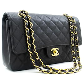 Chanel-CHANEL Classic lined Flap Medium Chain Shoulder Bag Black Caviar-Black