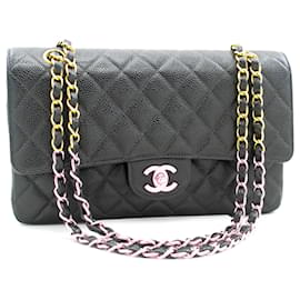 Chanel-CHANEL Classic lined Flap Medium Chain Shoulder Bag Black Caviar-Black
