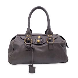 Yves Saint Laurent Bolsa Muse Bowler de Couro Cinza Taupe Cinza