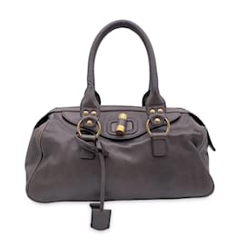 Yves Saint Laurent-Grey Taupe Leather Muse Bowler Satchel Bag-Grey
