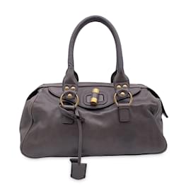 Yves Saint Laurent Muse Bowler Satchel-Tasche aus grauem, taupefarbenem Leder Grau