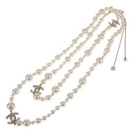 Chanel-CC Pearl Long Necklace-White