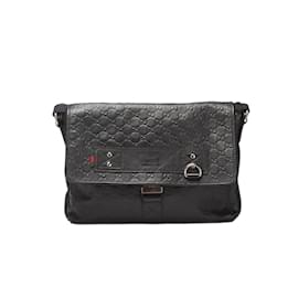 Gucci-Gucci Guccissima Leather Messenger Bag Leather Crossbody Bag 246067 in Good condition-Black