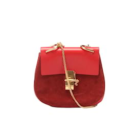 Chloé-Leather & Suede Mini Drew Crossbody Bag-Red